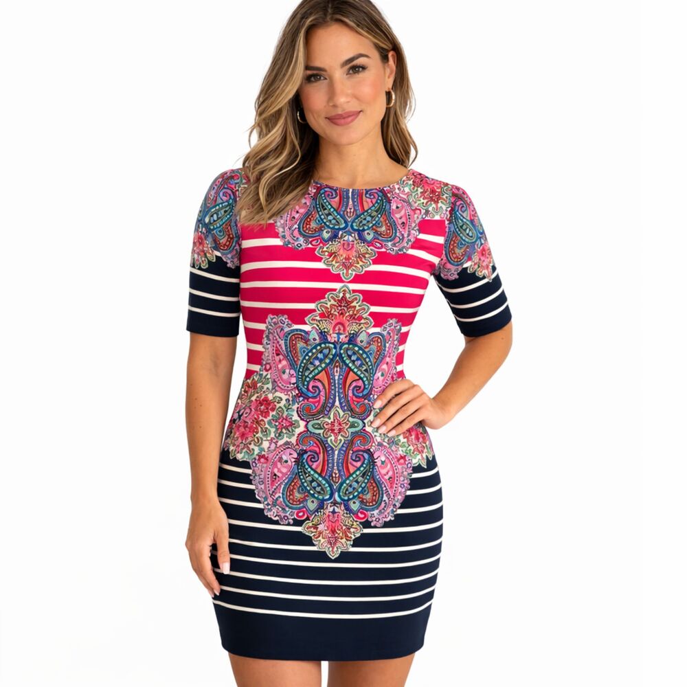 Eliza J  Mixed Print Dress Striped Paisley 0P